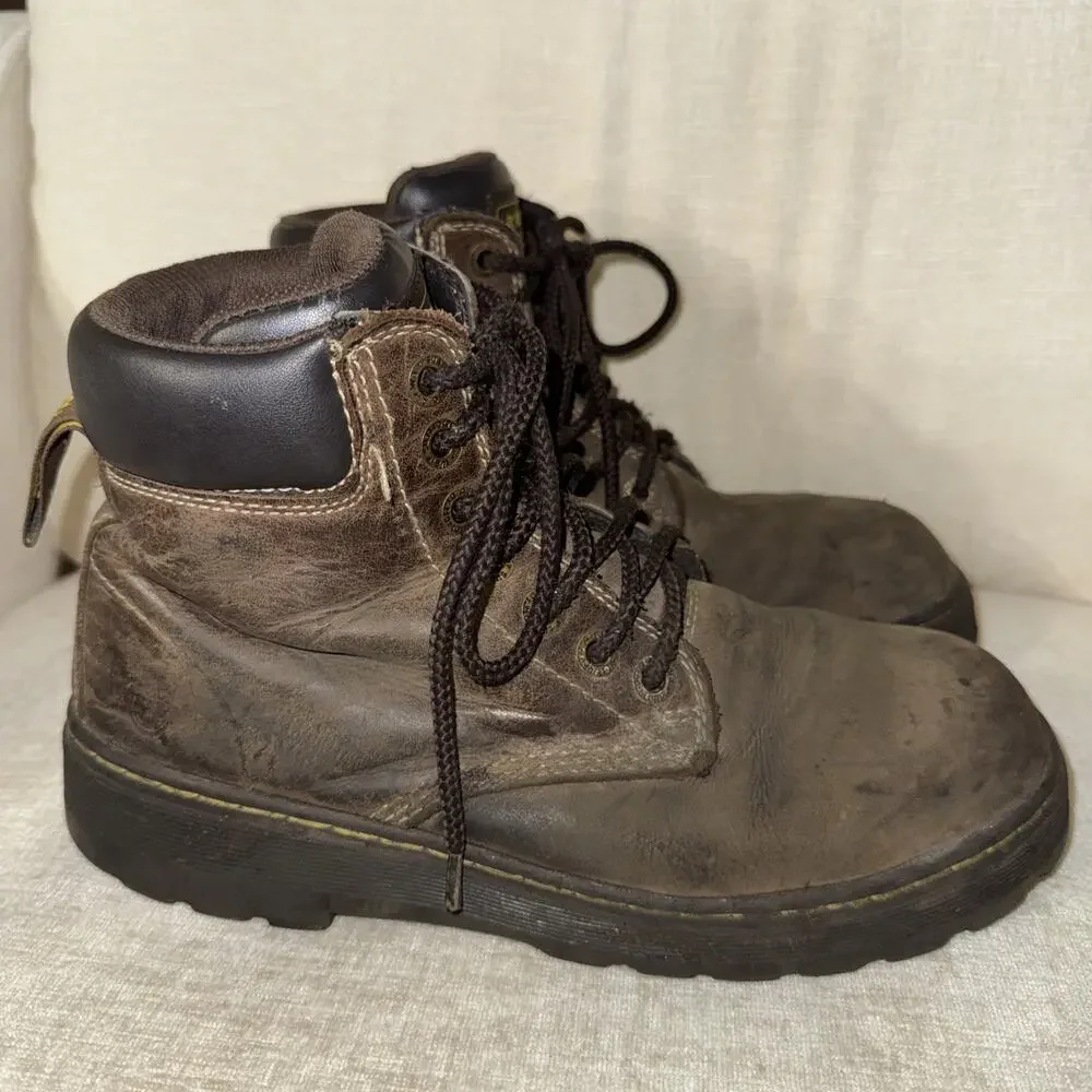 Doc Martens Men Industrial Brown Leather Steel Toe Boot Sz 9 DM347 F2413-11